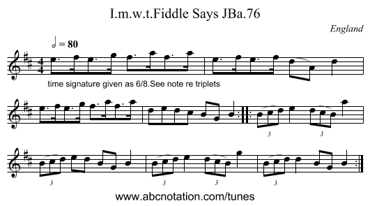 I.m.w.t.Fiddle Says JBa.76 - staff notation