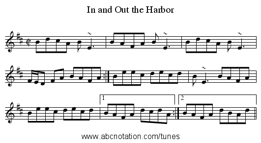 In and Out the Harbor - staff notation