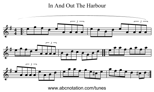 In And Out The Harbour - staff notation