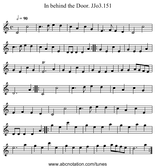 In behind the Door. JJo3.151 - staff notation