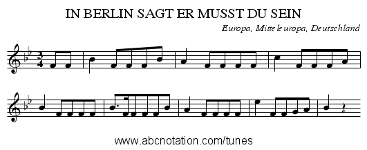 IN BERLIN SAGT ER MUSST DU SEIN - staff notation