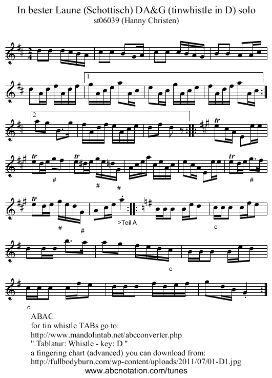In bester Laune (Schottisch) DA&G (tinwhistle in D) solo - staff notation