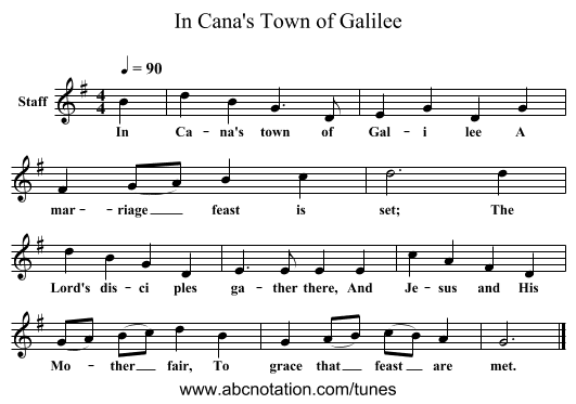 In Cana's Town of Galilee - staff notation