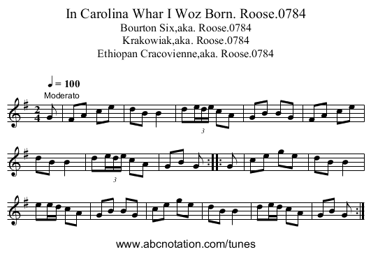 In Carolina Whar I Woz Born. Roose.0784 - staff notation