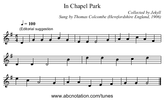 In Chapel Park - staff notation