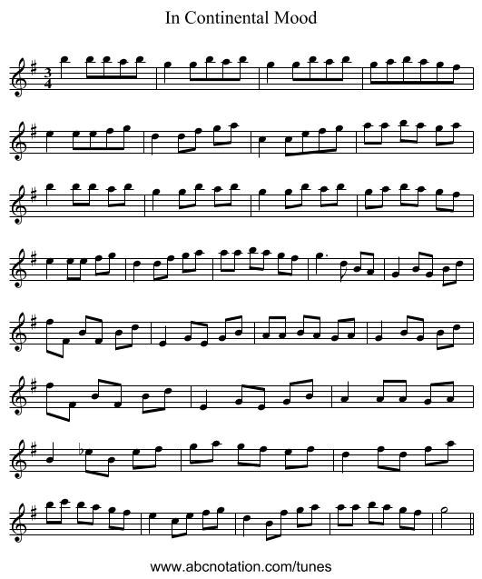 In Continental Mood - staff notation