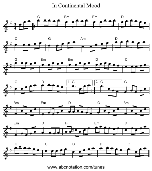 In Continental Mood - staff notation