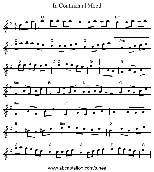 In Continental Mood - staff notation