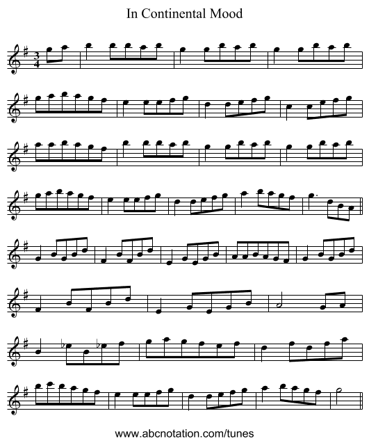 In Continental Mood - staff notation