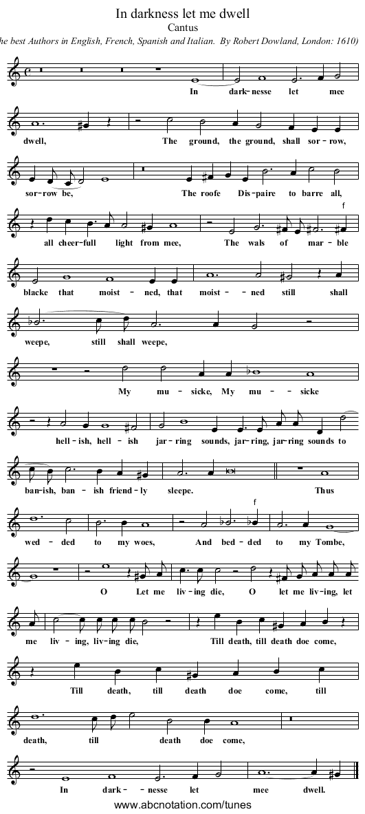 In darkness let me dwell - staff notation