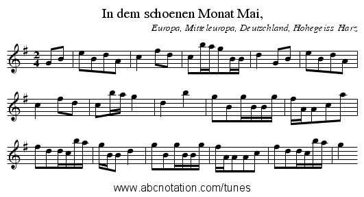 In dem schoenen Monat Mai, - staff notation