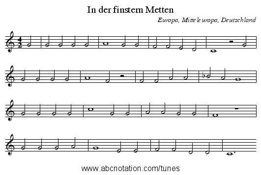 In der finstern Metten - staff notation