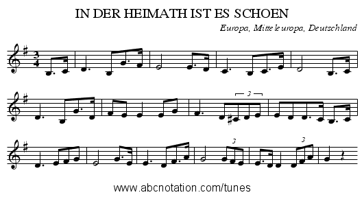 IN DER HEIMATH IST ES SCHOEN - staff notation