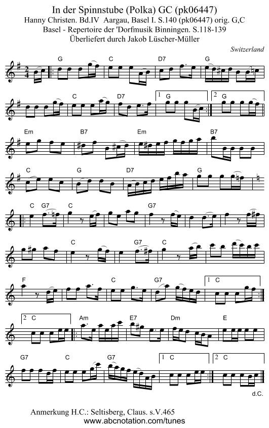 In der Spinnstube (Polka) GC (pk06447) - staff notation
