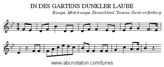 IN DES GARTENS DUNKLER LAUBE - staff notation