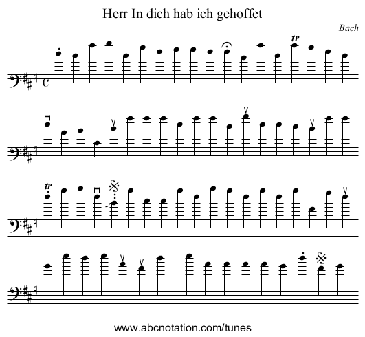 In dich hab ich gehoffet, Herr - staff notation