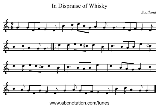 In Dispraise of Whisky - staff notation