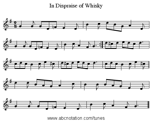 In Dispraise of Whisky - staff notation