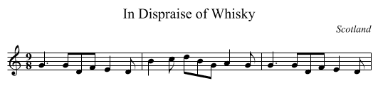 In Dispraise of Whisky - staff notation