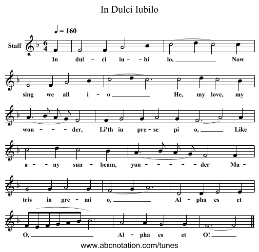 In Dulci Iubilo - staff notation