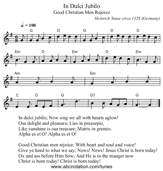 In Dulci Jubilo - staff notation