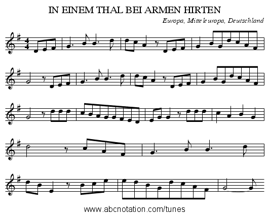 IN EINEM THAL BEI ARMEN HIRTEN - staff notation