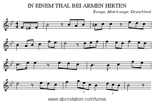 IN EINEM THAL BEI ARMEN HIRTEN - staff notation