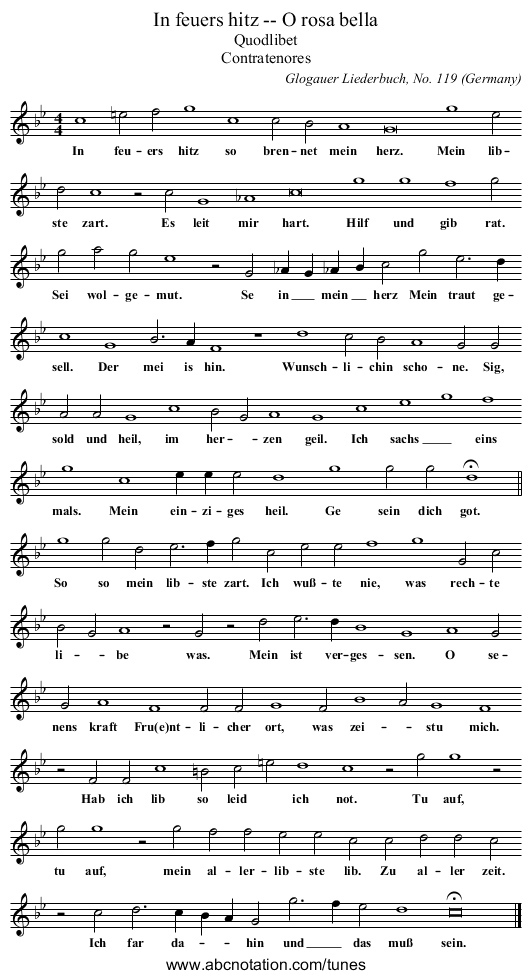 In feuers hitz -- O rosa bella - staff notation