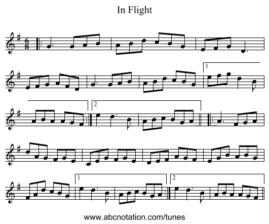 In Flight - staff notation