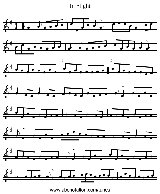 In Flight - staff notation