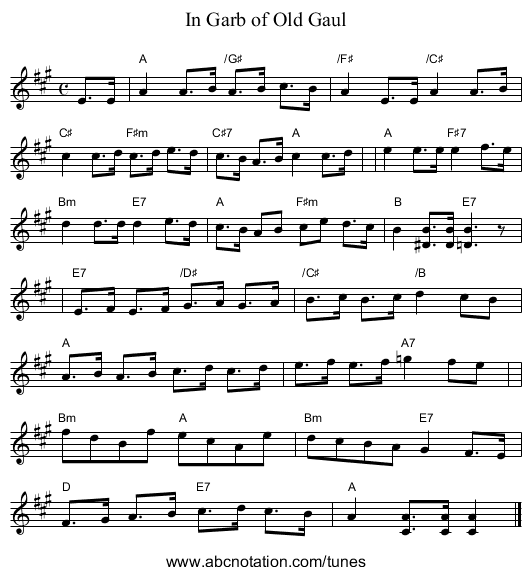 In Garb of Old Gaul - staff notation