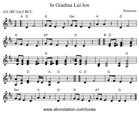 In Gradina Lui Ion - staff notation