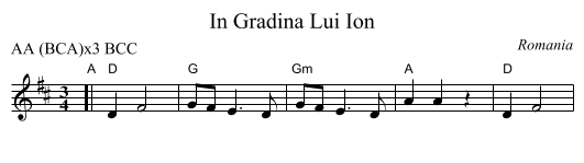In Gradina Lui Ion - staff notation