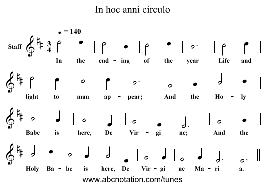 In hoc anni circulo - staff notation