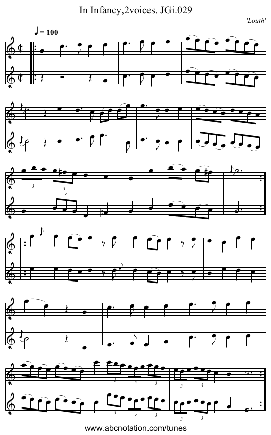 In Infancy,2voices. JGi.029 - staff notation