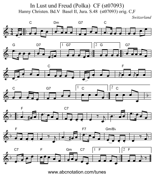 In Lust und Freud (Polka)  CF (st07093) - staff notation