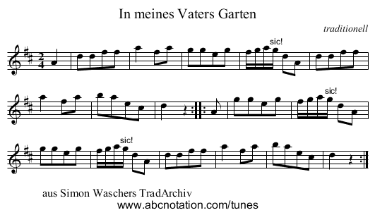 In meines Vaters Garten - staff notation