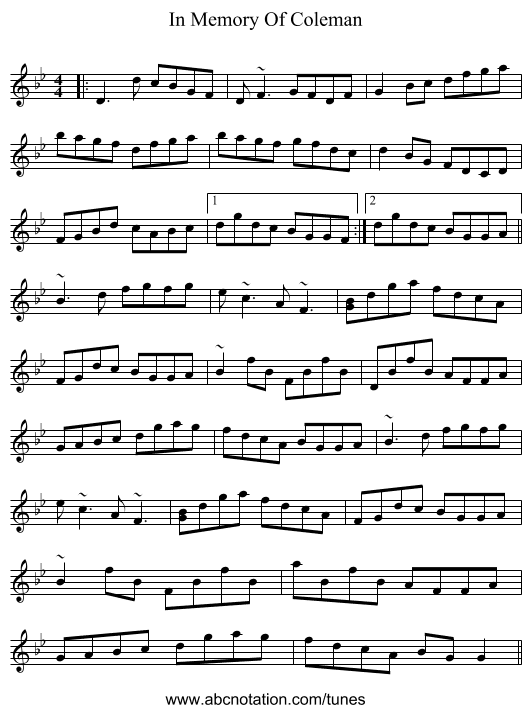 In Memory Of Coleman - staff notation