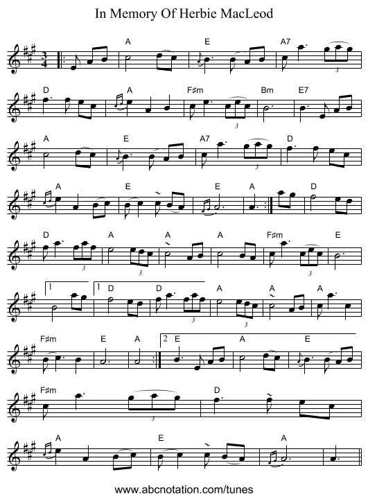 In Memory Of Herbie MacLeod - staff notation