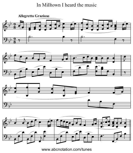 In Milltown I heard the music - staff notation