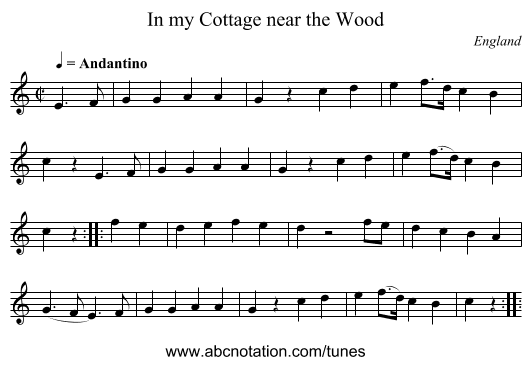 In my Cottage near the Wood - staff notation