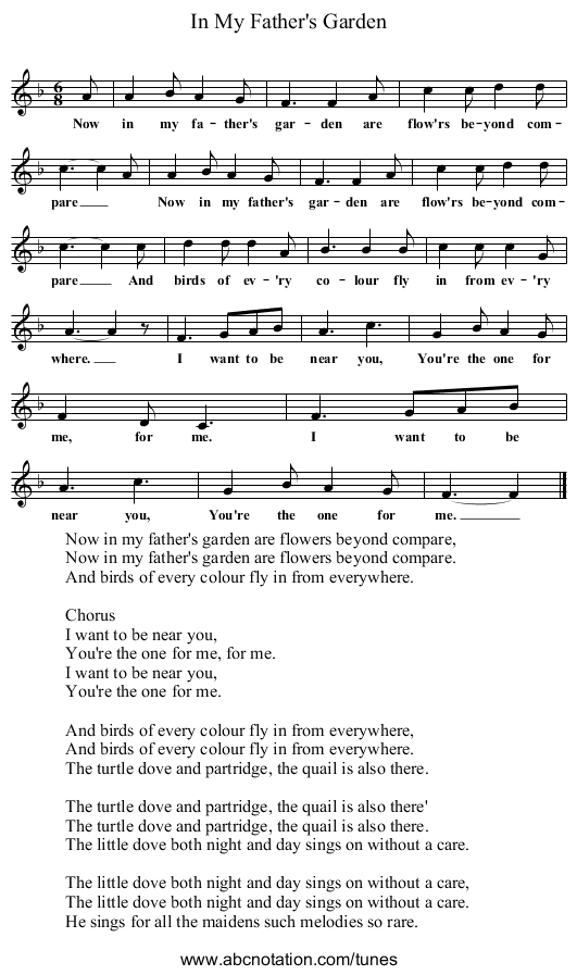 In My Father's Garden - staff notation