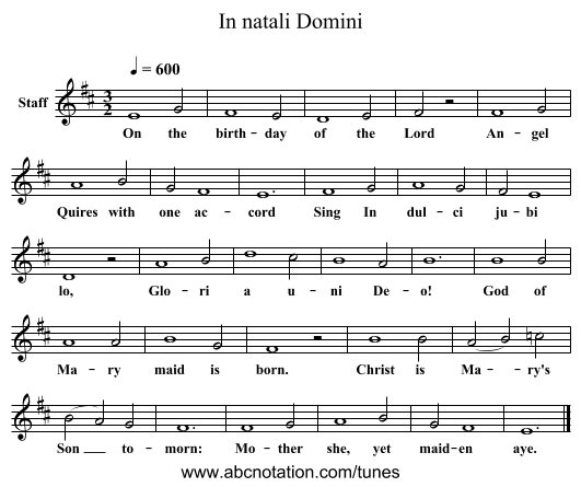 In natali Domini - staff notation