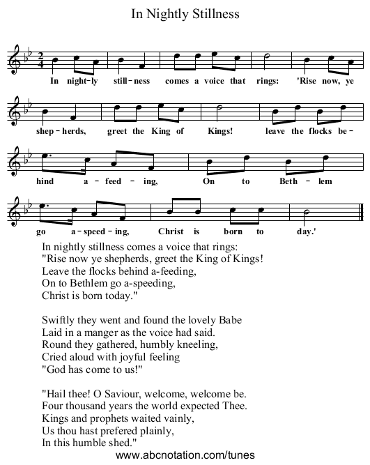 In Nightly Stillness - staff notation