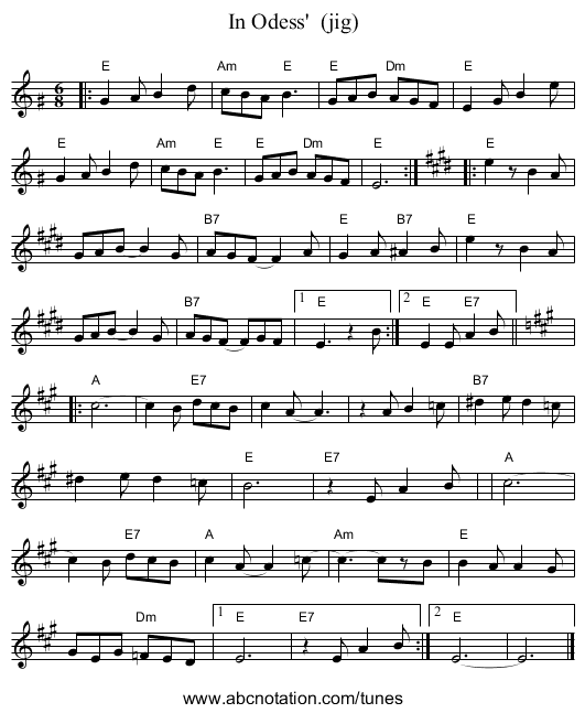 In Odess'  (jig) - staff notation