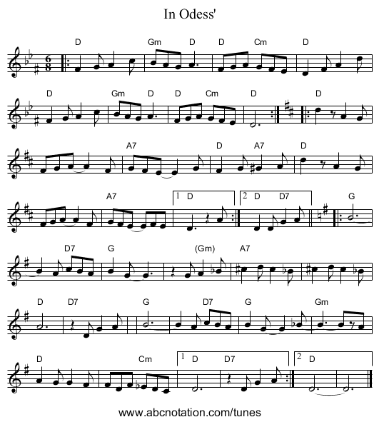 In Odess' - staff notation