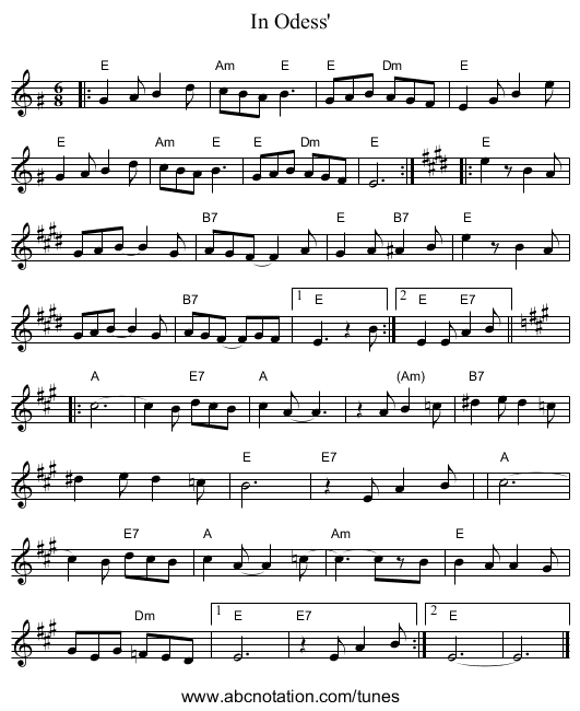 In Odess' - staff notation