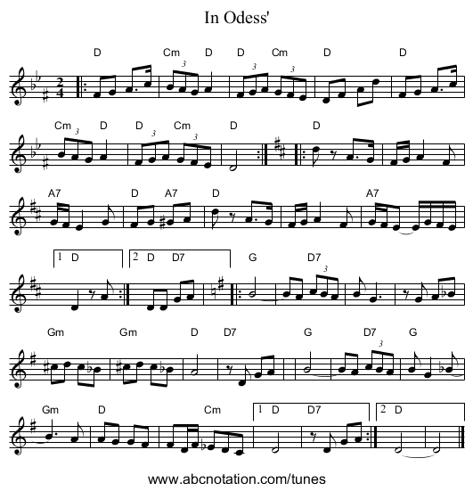 In Odess' - staff notation