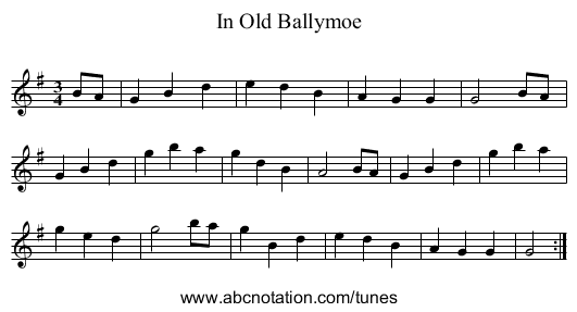 In Old Ballymoe - staff notation
