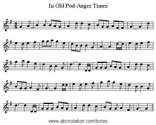 In Old Pod-Auger Times - staff notation